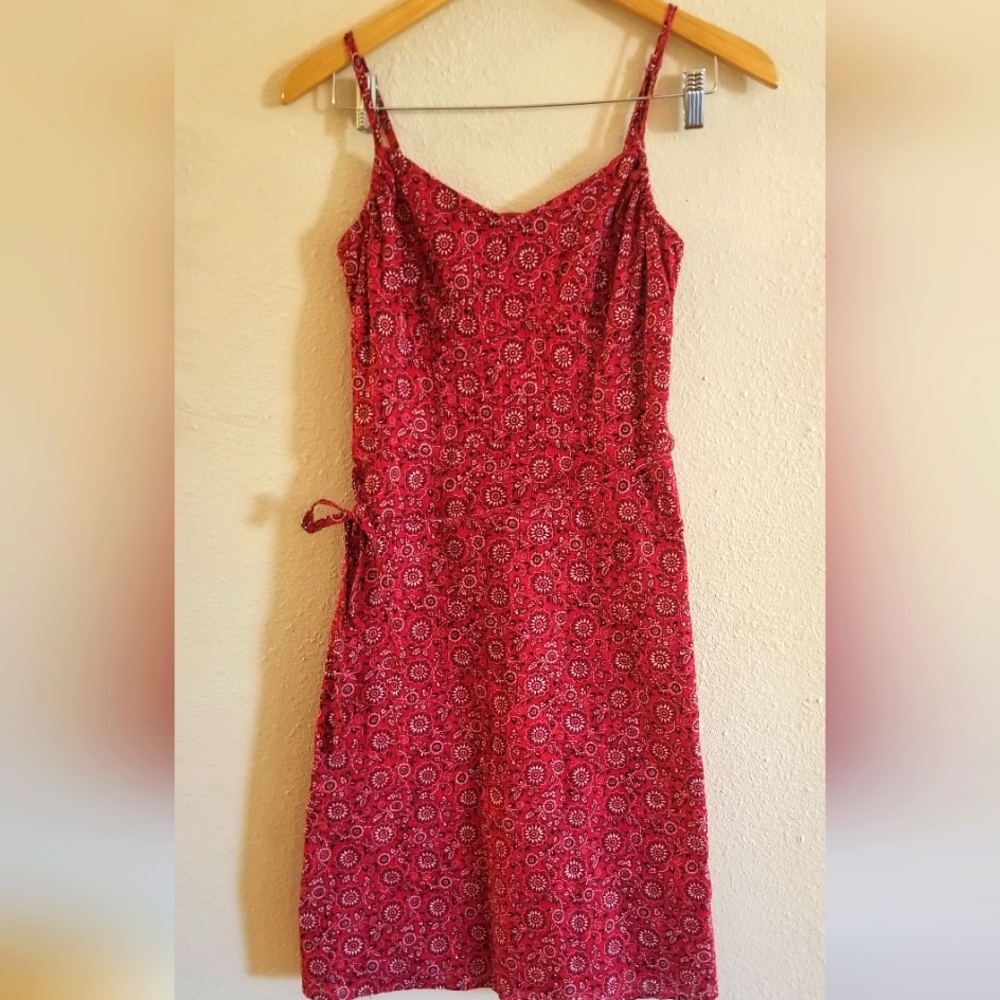 Ann Taylor Loft womens red print cotton dress size 2